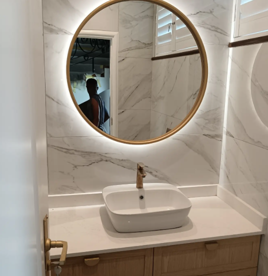 New basin and LED mirror install in guest bathroom — Amanzimtoti